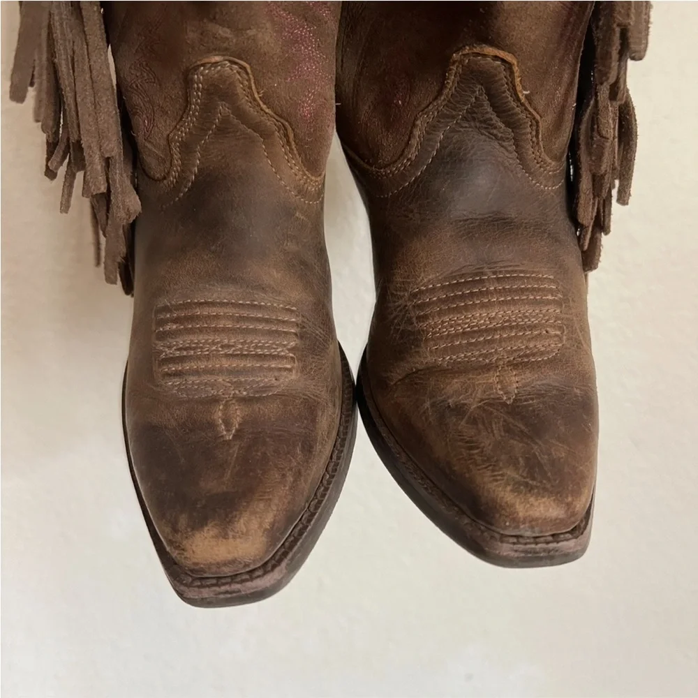 Ariat Brown Leather  Fringe Western Ankle Boots Size 12.5